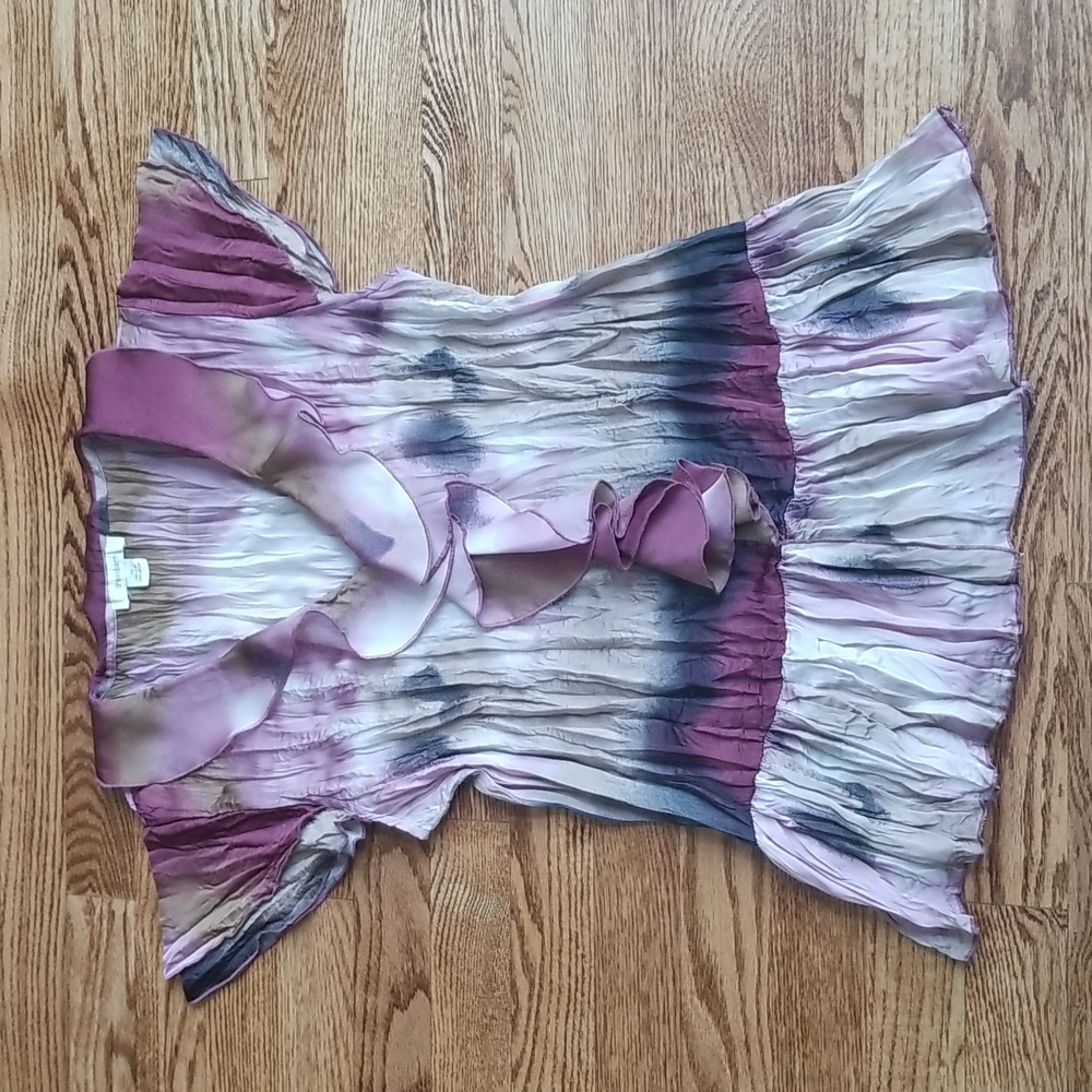 (M) dressbarn Multicolor Ruffle Accented Button Up Blouse Business Casual